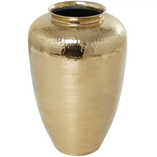 18" Gold Aluminum Brushed Vase with Hammered Top {1}