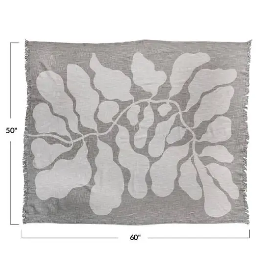 Hello Honey&reg; Tan Botanical Print & Fringe Cotton Slub Throw Blanket {6}
