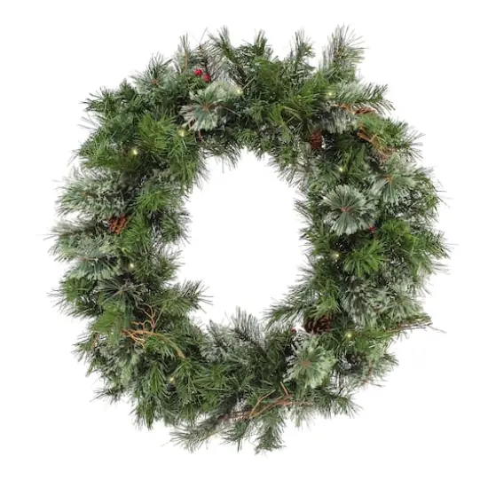 30" Pre-Lit Glistening Pine Wreath with Pinecones & Berries, Warm White LED Lights {1}