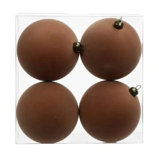 4 Pack 3.8" Flocked Shatterproof Ball Ornaments by Ashland® Light Brown {1}