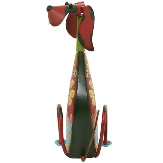 17" Multicolor Metal Dog Garden Sculpture with Floral Pattern {6}