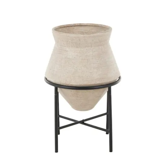 24.5" Beige Metal Wide Vase with Black Metal Stand {3}
