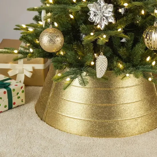 Glitzhome&reg; 2ft. Gold Glitter Metal Tree Collar {4}