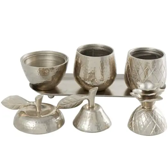 Silver Fruit Decorative Jars with Matching Leaf Tray Set {3}
