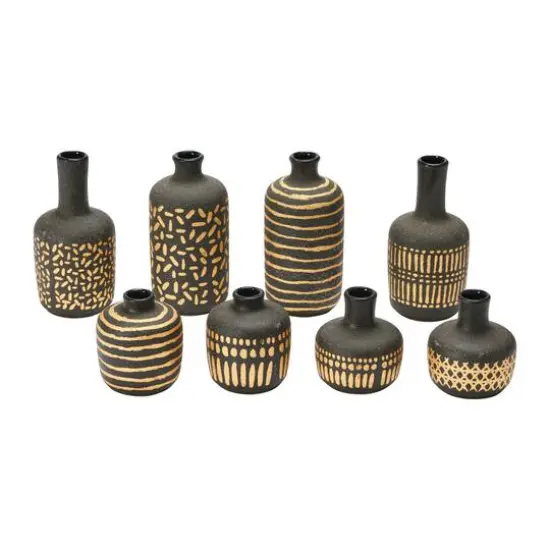 Hello Honey&reg; Black & Gold Decorative Stoneware Vase Set {1}