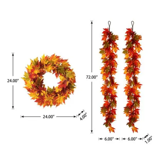 Glitzhome&reg; Lighted Fall Maple Leaves Garland & Wreath Set {8}
