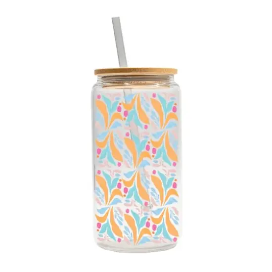 16oz. Fun Foliage Pattern Glass Can Cup {1}