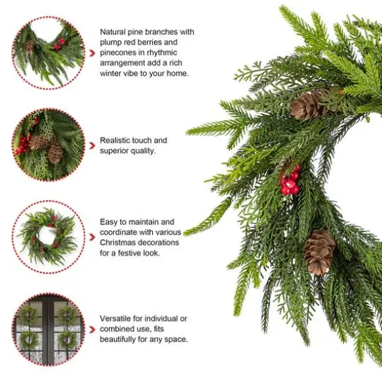 Glitzhome® 14"D Christmas Mini PE Wreath with Pinecones and Red Berries Set {6}