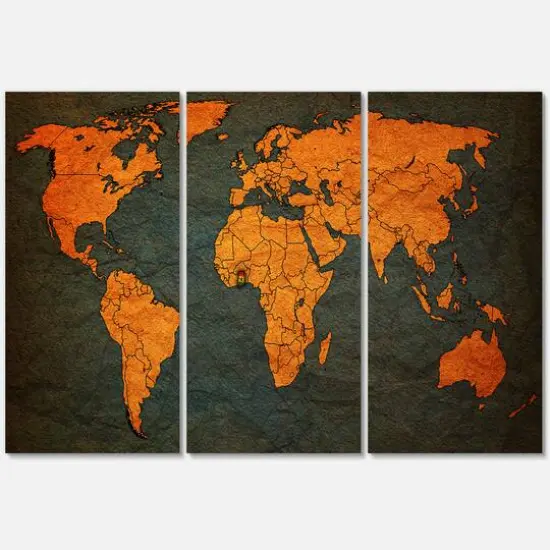 Designart - Ancient Map of The World Africa - Vintage Canvas Wall Art Print {4}