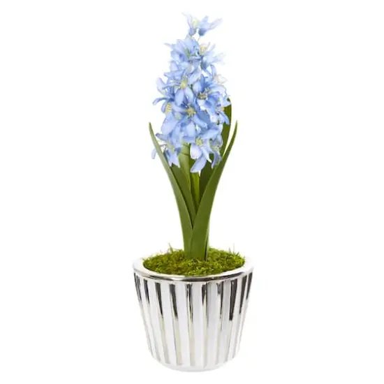 13" Hyacinth Artificial Arrangement in White Vase with Silver Trimming (Set of 2) {4}