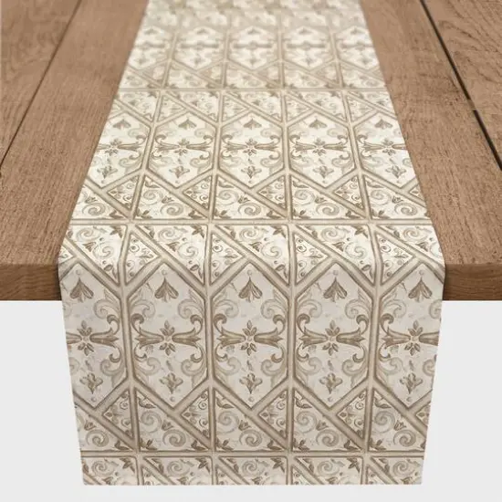 90" Regal Cream Pattern Cotton Twill Runner {1}
