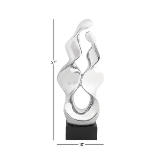 27" Silver Ceramic Modern Abstract Sculpture {10}