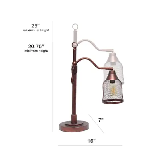 Lalia Home 25" Red Bronze Vintage Arched Table Lamp with Iron Mesh Shade {4}