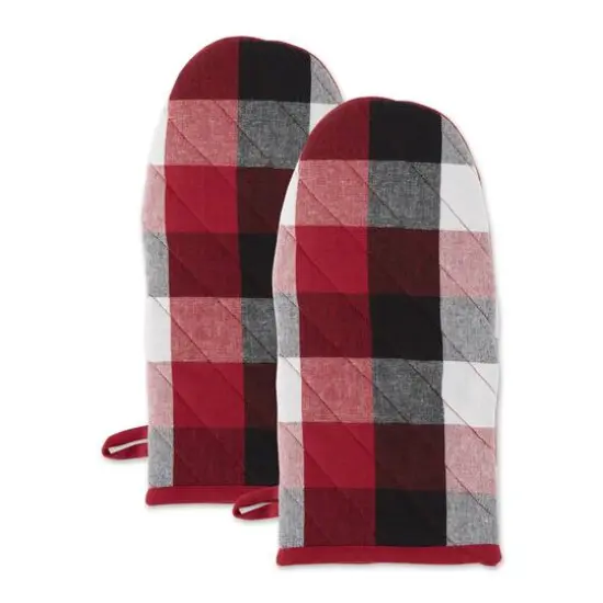 DII&reg; Tri Color Check Oven Mitts, 2ct. Cardinal Red {1}