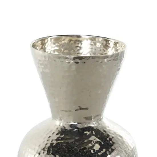 13" Silver Aluminum Metal Hammered Vase with Cone Shaped Opening {7}