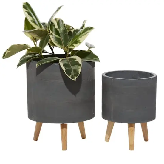 Set of 2 Grey Polystone Contemporary Planter, 13" 16" {1}