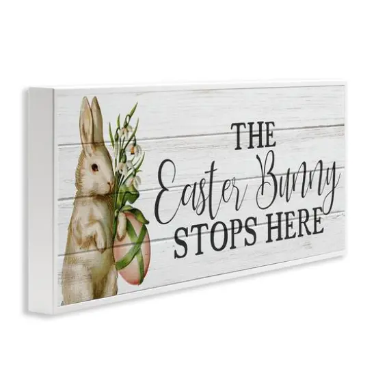 Stupell Industries Easter Bunny Stops Here Country Grain Pattern Phrase Framed Giclee Art White {4}