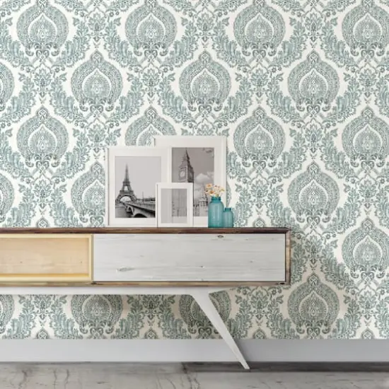NuWallpaper Kensington Damask Blue Peel & Stick Wallpaper {4}