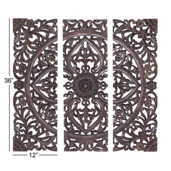 36" Brown Wood Traditional Floral Wall D&eacute;cor Set {8}