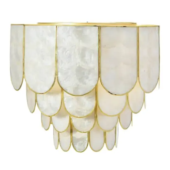 Hello Honey&reg; 14" Round 4-Tier Capiz & Metal Flush Mount Ceiling Light Matte Gold {12}