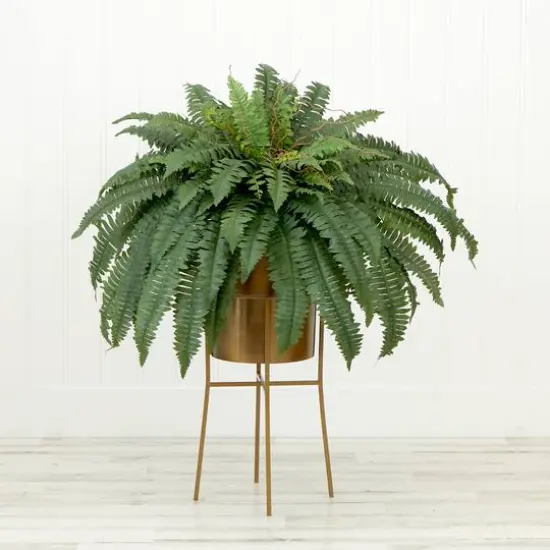 32" Artificial Boston Fern Plant with Metal Planter with Stand {5}