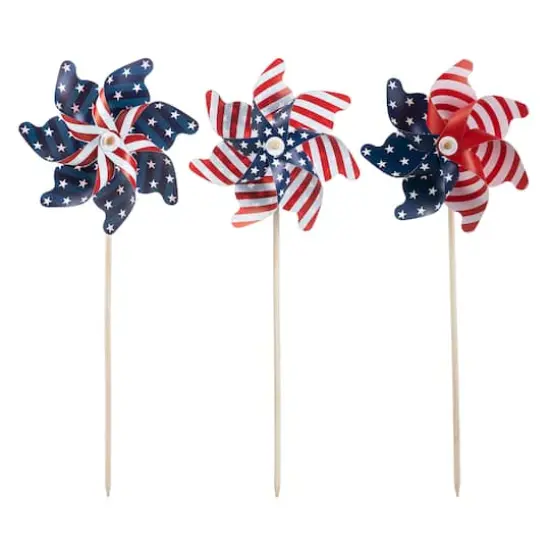 Glitzhome&reg; 32" Plastic Stars & Stripes Patriotic Windmill Set {1}