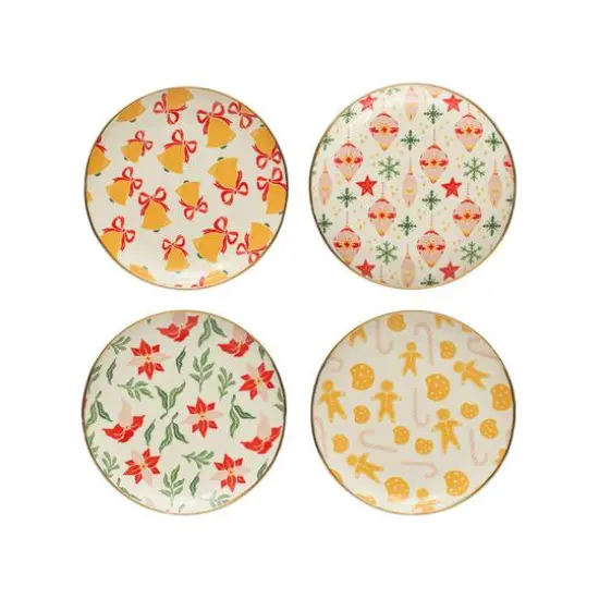 Hello Honey&reg; 8" Round Stoneware Plate with Holiday Pattern Set {1}