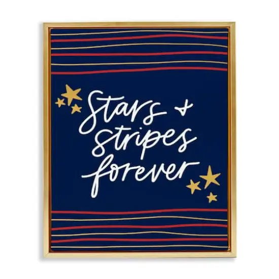 Stupell Industries Stars Stripes Forever Americana Independence Day Floater Framed Art Gold {1}