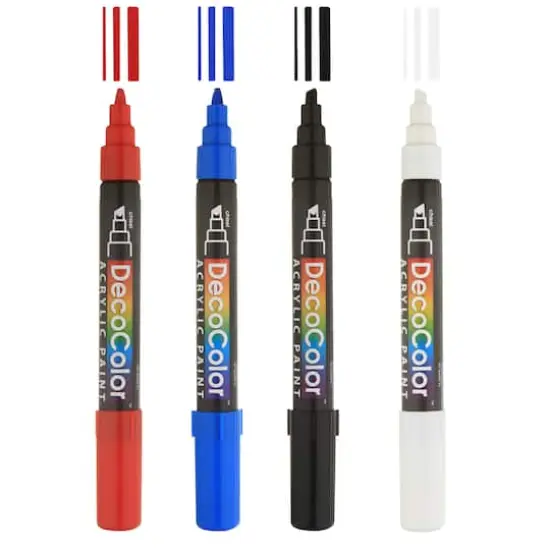 DecoColor&reg; Red, Blue, Black & White Chisel Tip Acrylic Paint Marker Set {1}