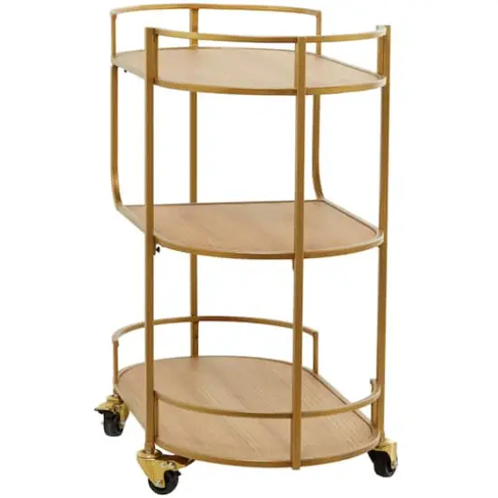 Gold Wood Rolling 3 Shelves Bar Cart with Handles 30" x 15" x 30" {3}