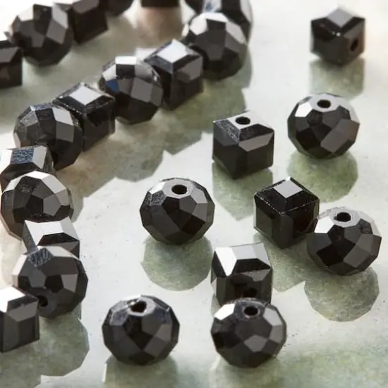 Black Faceted Glass Rondelle & Cube Beads, 6mm by Bead Landing&trade; {3}