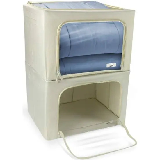 Sorbus Large Foldable & Stackable Storage Bags with Windows Set Beige {1}