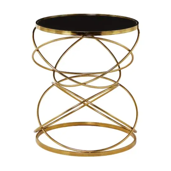 24" Open Ring Accent Table with Black Marble Top Gold {3}