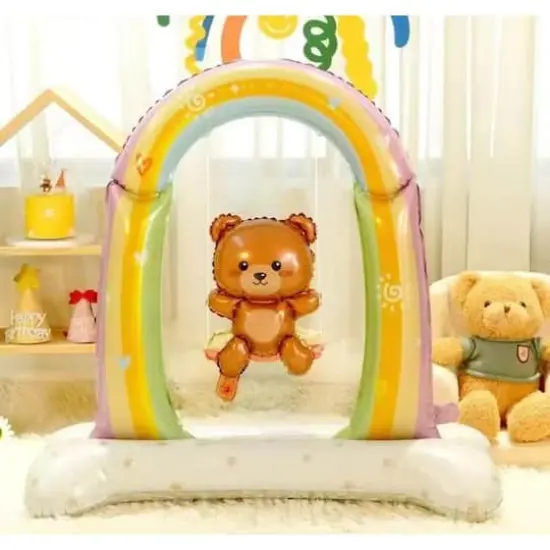 3.5ft. Teddy Bear on a Swing Standing Foil Balloon Decoration {1}