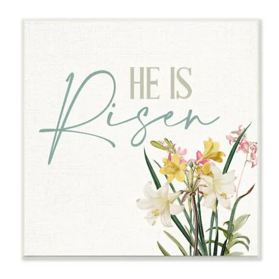 Stupell Industries He Is Risen Religious Easter Holiday Flower Blossoms Wall Plaque Art {1}