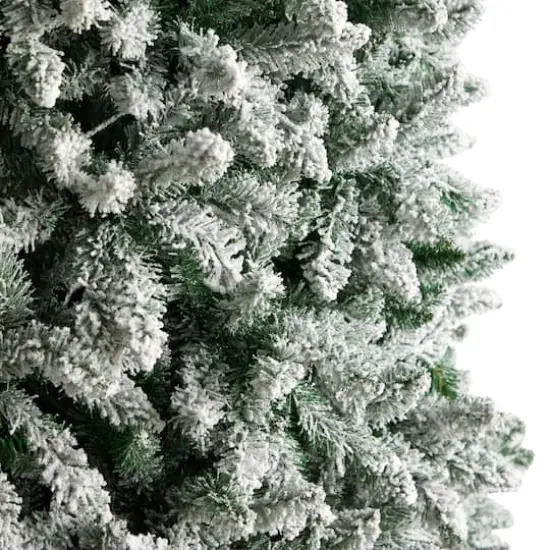 10ft. Pre-Lit Slim Flocked Montreal Fir Artificial Christmas Tree, White LED Lights {6}