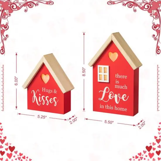 Glitzhome&reg; Lighted Valentine's Wooden House Table D&eacute;cor Set {8}
