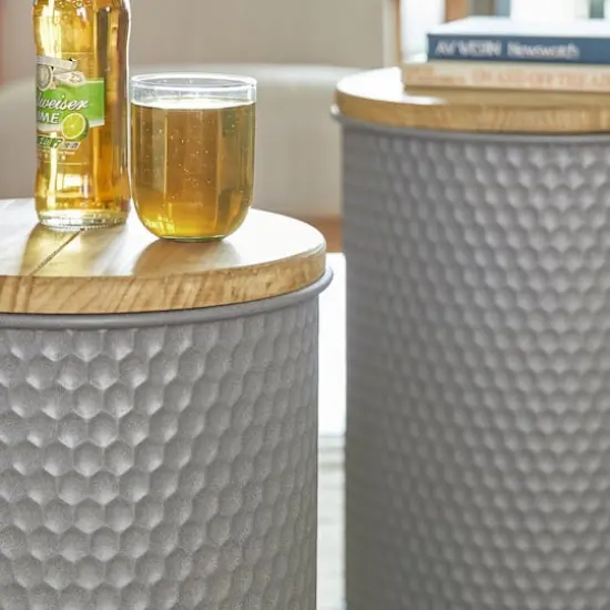 Glitzhome&reg; Metal Storage Accent Table with Solid Wood Lid Set Gray {5}