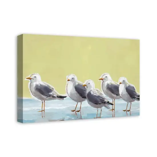 Seagulls On Yellow 24" x 16" Canvas Wall Art {3}