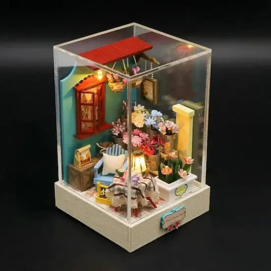 Wizardi Flower Shop Miniature Dollhouse Roombox Kit {3}