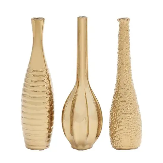 12" Gold Stoneware Glam Vase Set {1}