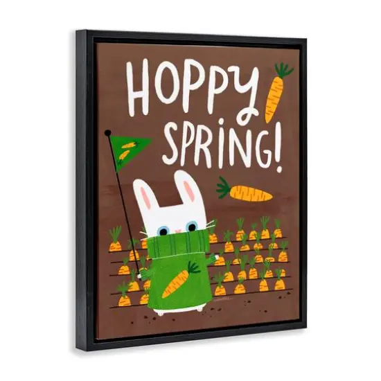 Stupell Industries Happy Spring Bunny & Carrots Floater Framed Art Black {4}