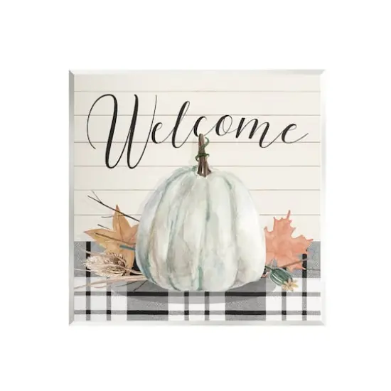 Stupell Industries Welcome Plaid Pumpkin Sign Wall Plaque Art {1}