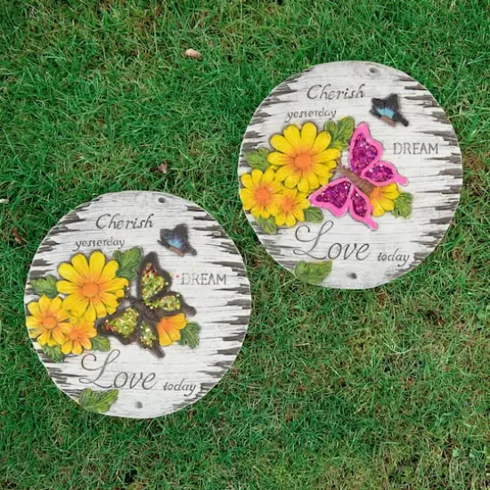 10" "Love Today" Outdoor Floral Garden Stones Set {3}