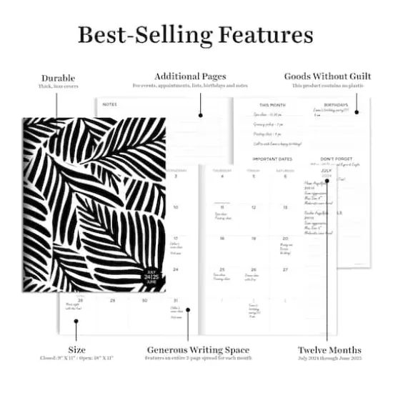 TF Publishing 2024-2025 Large Black Leaves Monthly Planner {3}