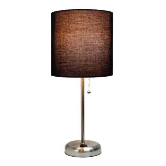 Creekwood Home Oslo 19.5" Power Outlet Table Lamp Brushed Steel Base/Black Shade {5}