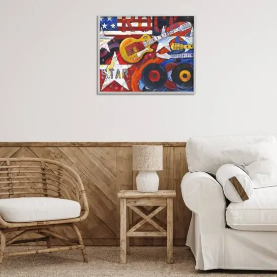 Stupell Industries Rockstar Americana Music Tribute Framed Giclee Art Gray {3}