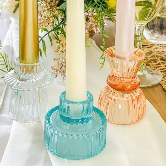 Kate Aspen&reg; Assorted Vintage Ribbed Blue Glass Candlestick Candle Holder Set {4}