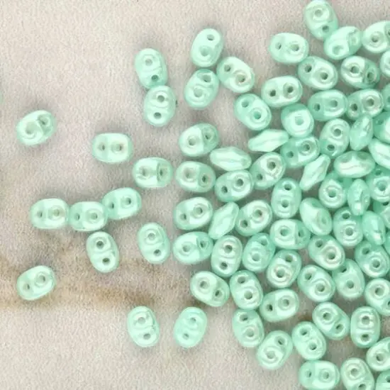 Superduo Two-Hole Czech Glass Beads Silk Green Aqua White Luster {3}