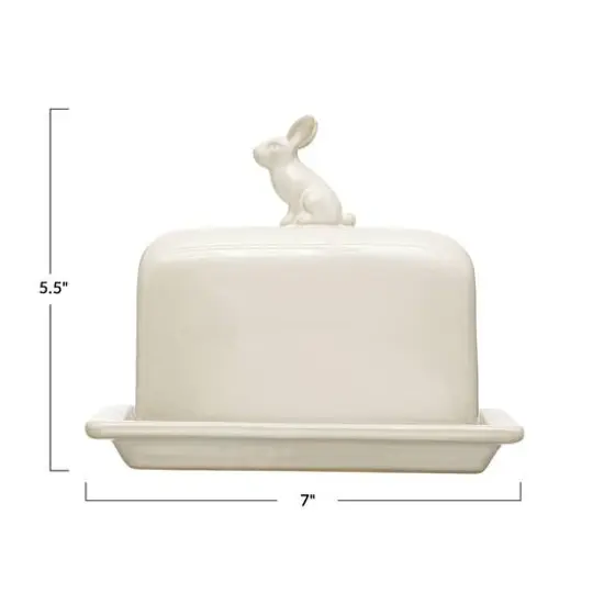 Hello Honey&reg; 7" White Rabbit Stoneware Butter Dish {1}